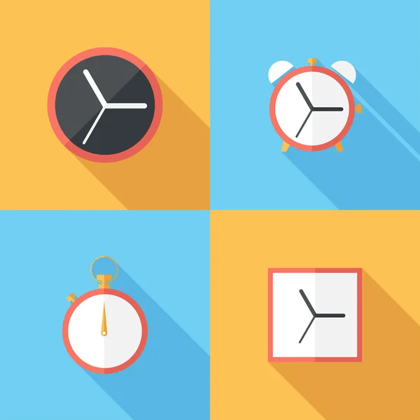 Ícones de relógio de design plano — Vetor de Stock