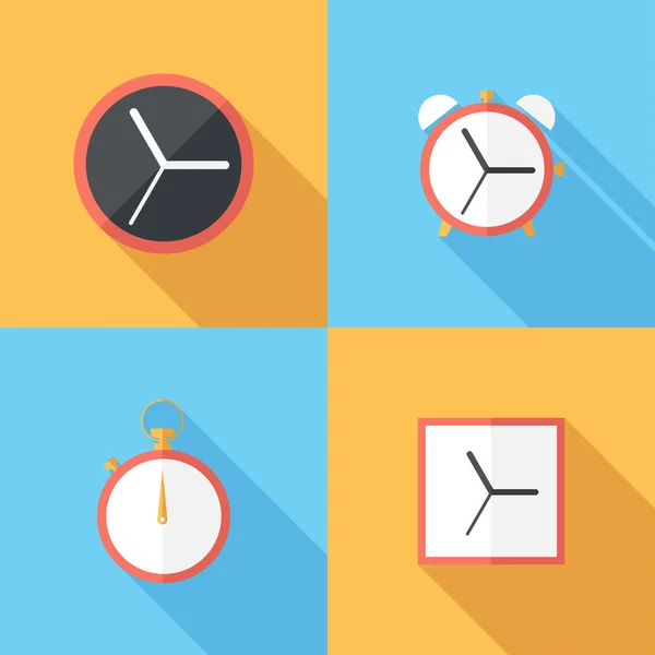 Iconos de reloj de diseño plano — Archivo Imágenes Vectoriales