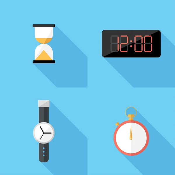 Iconos de relojes de diseño plano . — Vector de stock
