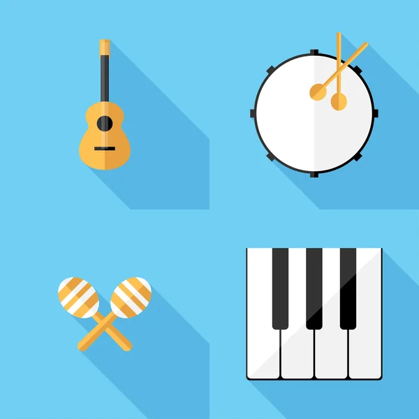 Diseño plano Iconos de instrumentos musicales . — Vector de stock