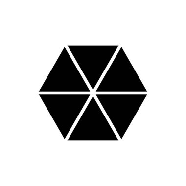 Geometric Black Hexagon Divided into Six Triangles on White Back