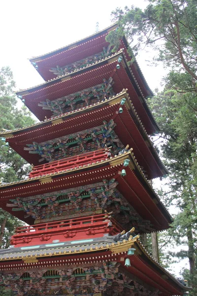 Colorful and decorative Japanese pagoda with five tiers