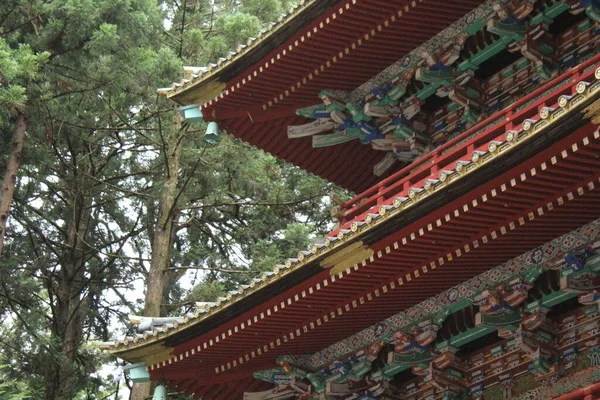 Close up of colorful Japanese pagoda with two tiers