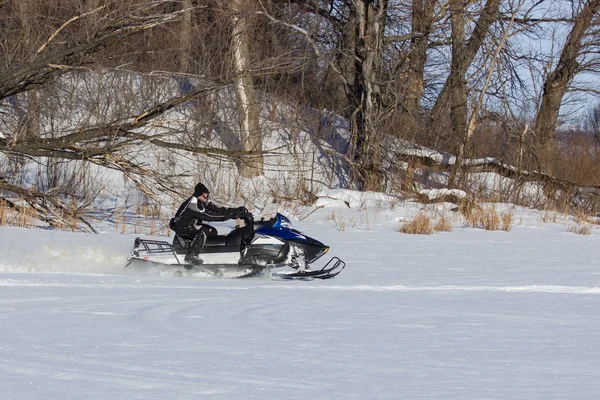 Snowmobile driving Stock Image