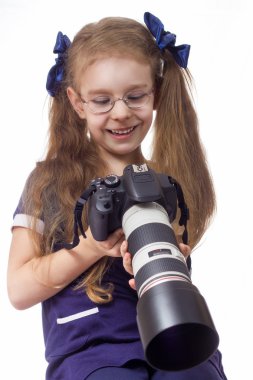 bir kamera ile küçük kız