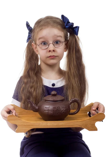 Girl with tea kettle — Stock Photo, Image