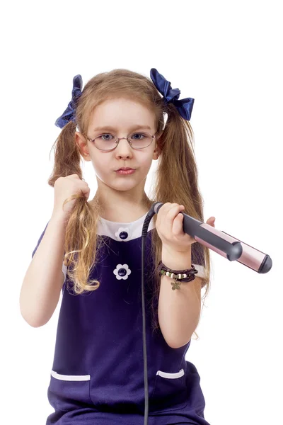 Girl hair curling — Stock Photo, Image