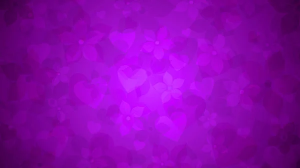 Fondo Púrpura Con Corazones Flores — Foto de Stock