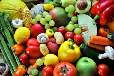 Sebze ve meyveli arka plan. Sağlıklı beslenme. organik bitkiler.