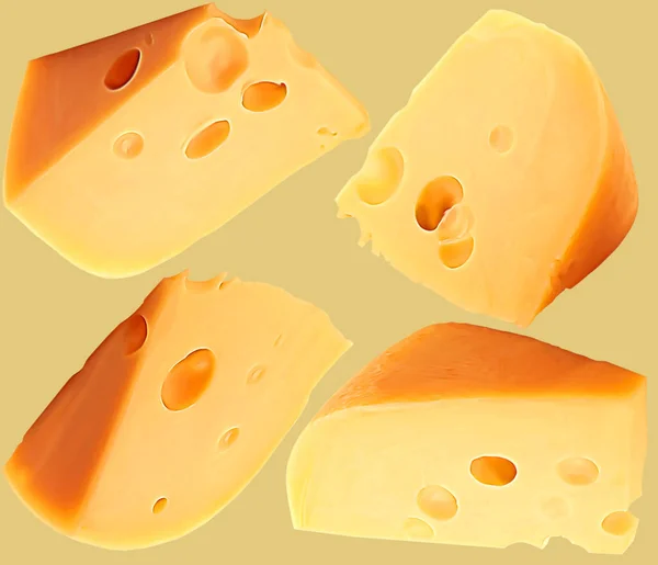 Dutch Cheese Texture Large Holes Four Angles — Stock Photo, Image
