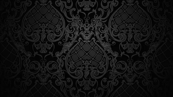 gray-black floral pattern in the old style on a black background. close-up.