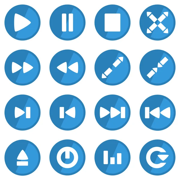 Jeu d'icônes de lecteur vidéo design plat de couleur bleue avec reflets — Image vectorielle