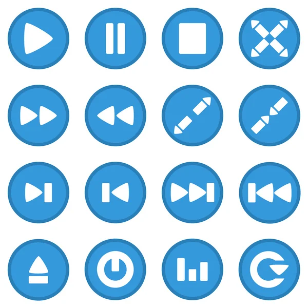 Jeu d'icônes lecteur vidéo couleur bleue design plat — Image vectorielle