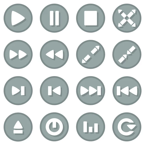 Icône de lecteur vidéo mis en couleur grise design plat avec ombre de bouton — Image vectorielle