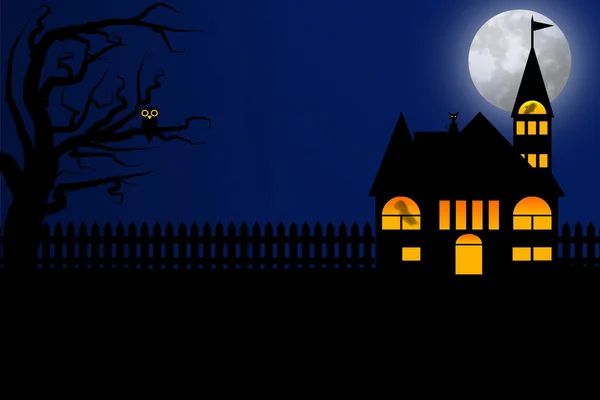 Halloween night with dark blue sky and full moon — Stock Photo, Image