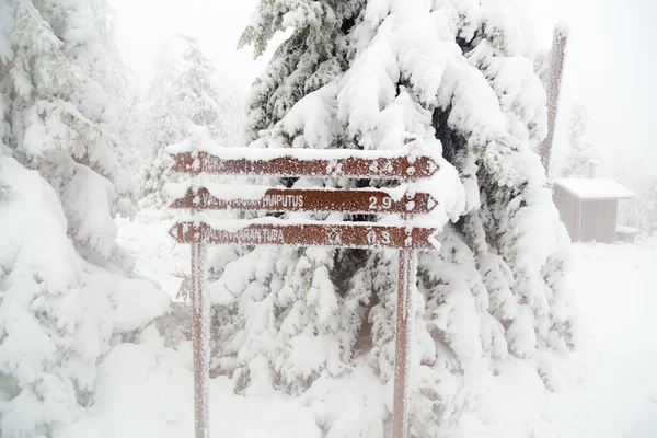 Resor rådgivande täckt med snö. — Stockfoto