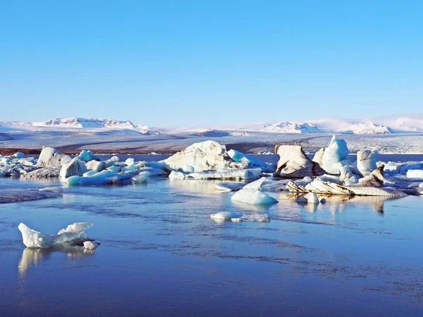 Veel Ijs Zowel Het Water Als Gletsjer Berg Ijsland — Stockfoto