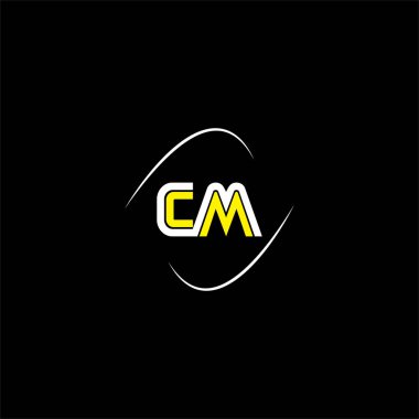 Siyah arkaplan üzerinde C M harfi logosu soyut tasarımı, cm monogram