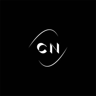 Siyah arkaplan üzerinde C N harfi logosu soyut tasarımı, cn monogram