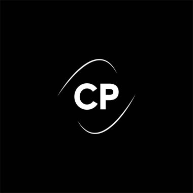 Siyah arkaplan üzerinde C P harfi logosu soyut tasarımı, cp monogram