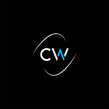 Siyah arkaplan üzerinde C W harfi logosu soyut tasarımı, cw monogram
