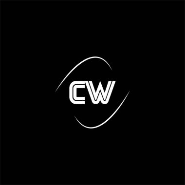 Siyah arkaplan üzerinde C W harfi logosu soyut tasarımı, cw monogram