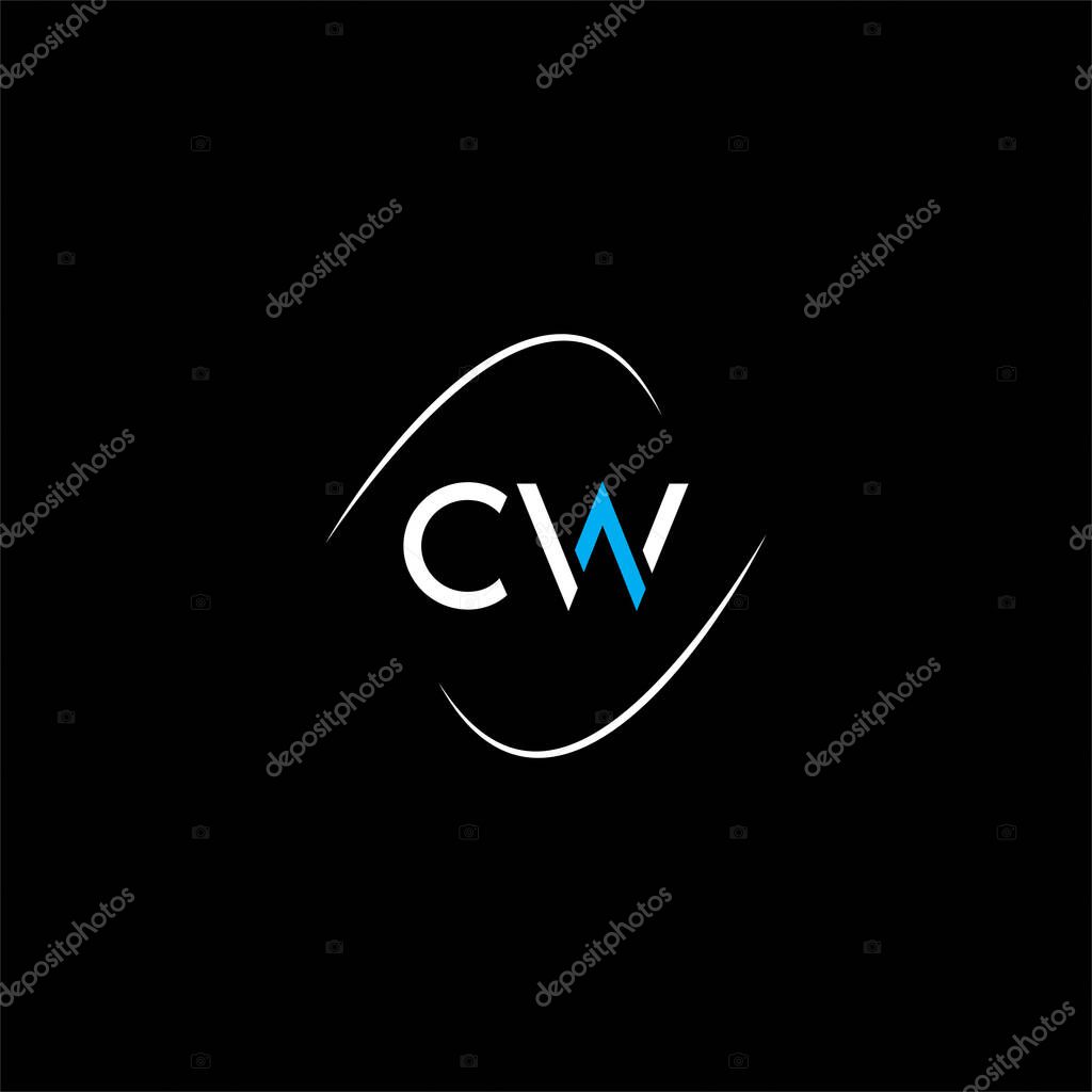 C W letter logo abstract design on black color background, cw monogram