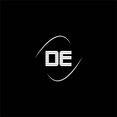 Siyah arkaplan üzerindeki D-E harfi logo amblemi tasarımı, de monogram