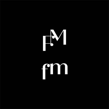 F M harfi logosu siyah arkaplan üzerine yaratıcı tasarım. fm monogramı