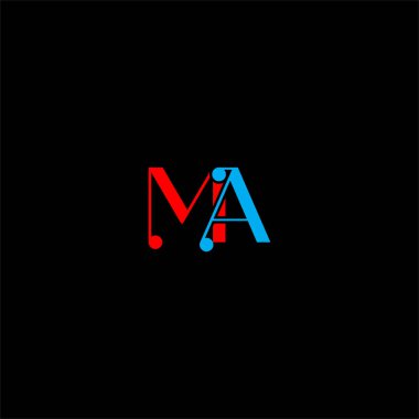 M A harf logosu siyah renkli arka plan yaratıcı tasarımı. ma monogramı