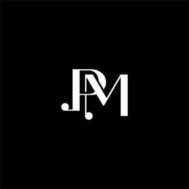 Siyah arkaplan üzerine PM harf logosu yaratıcı tasarımı. pm monogramı