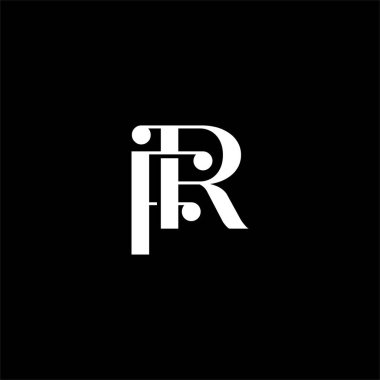 R F harfi logosu siyah arkaplan üzerine soyut tasarım. rf monogramı