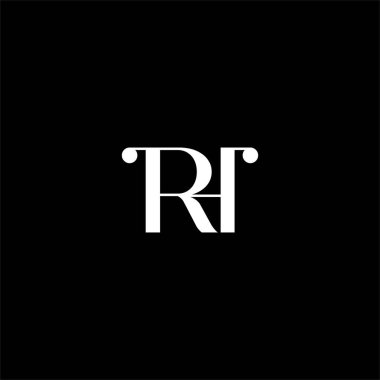 R H harfi logosu siyah arkaplan üzerine soyut tasarım. rh monogram