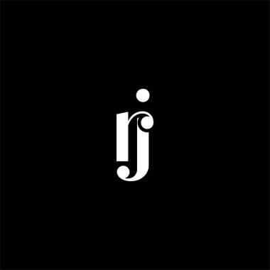R J harfi logosu siyah arkaplan üzerine soyut tasarım. rj monogramı