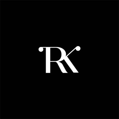 R K harfi logosu siyah arkaplan üzerine soyut tasarım. rk monogramı