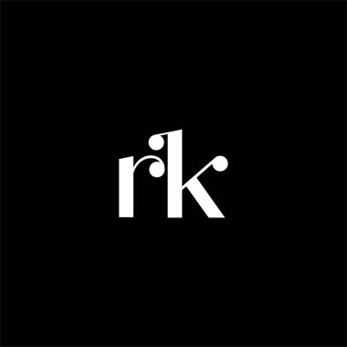R K harfi logosu siyah arkaplan üzerine soyut tasarım. rk monogramı