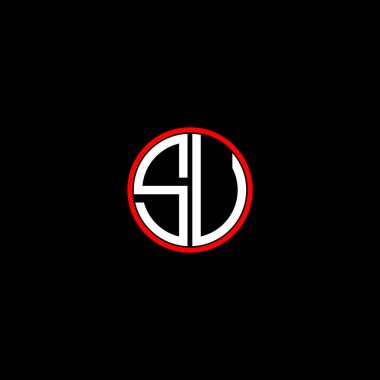 S U harfi logosu siyah arkaplan üzerine soyut tasarım. su monogramı
