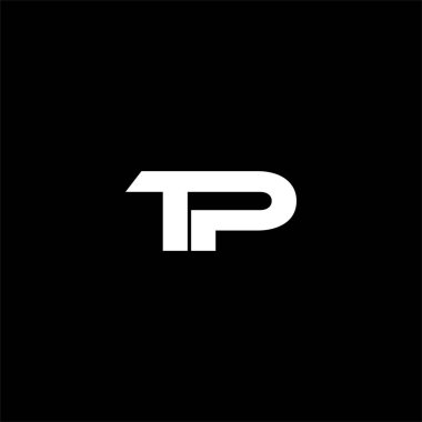 Siyah arkaplan üzerinde T P harfi logosu soyut tasarımı. tp monogramı