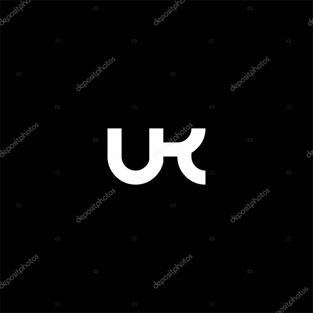 U K letter logo vector design on black color background. UK monogram