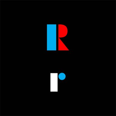 R harfi logosu siyah arkaplan üzerine soyut tasarım. r alfabesi