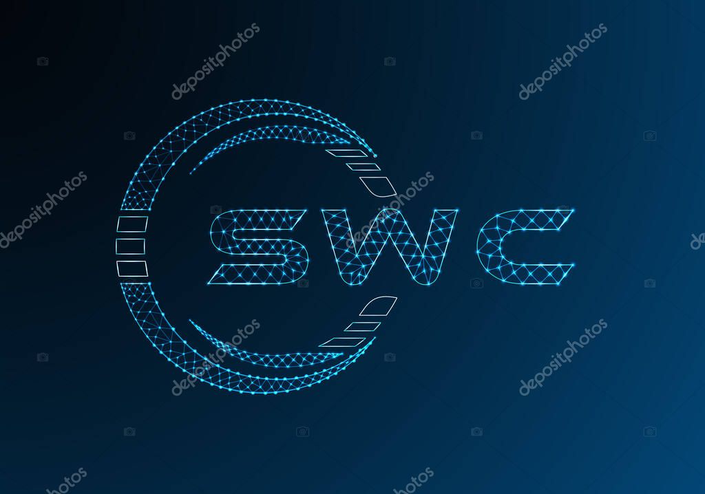 SWC low poly letter logo vector design. SWC lower poly logo design. Low poly logo.