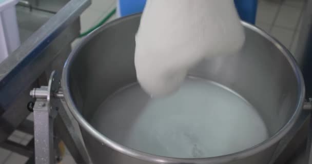 Images Rapprochées Homme Fabriquant Fromage Mozzarella Dans Une Laiterie — Video