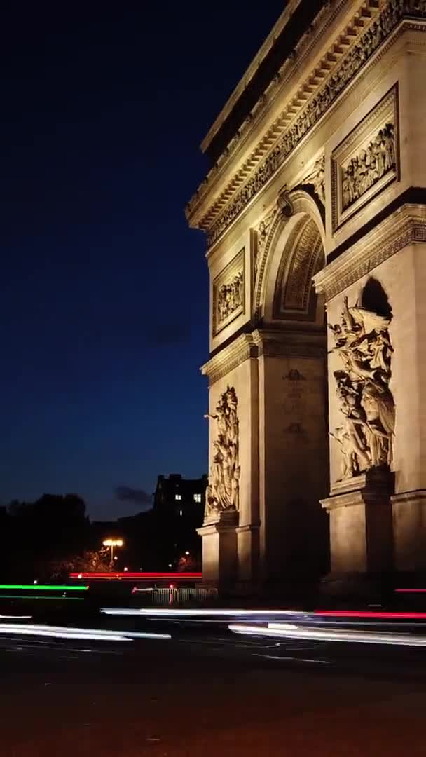 Paris Frankrike Circa November 2019 Hyperlapse Arch Triomphe Mitt Natten — Stockvideo