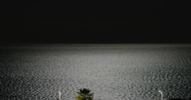 Mer Nuit Ondulée Sous Lune Brillante Dans Ciel Sombre — Video