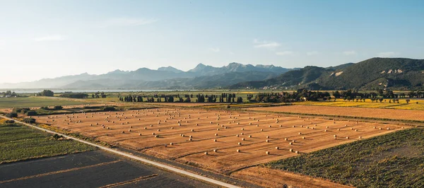 Gün batımında yuvarlak balyalarla