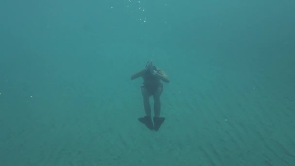 Jeune Homme Nageant Dans Mer Vue Sous Marine — Video