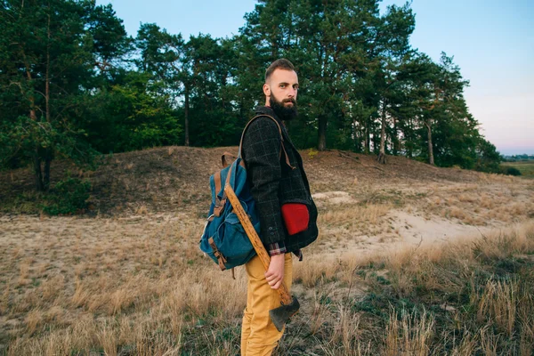 Hipster gypsy man in the forest — Stock Photo, Image