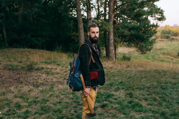 Hipster gypsy man in the forest — Stock Photo, Image