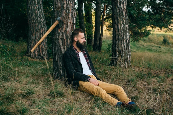 Hipster gypsy man in the forest — Stock Photo, Image