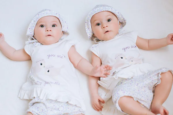 Funny twins sisters babies — Stock Photo, Image